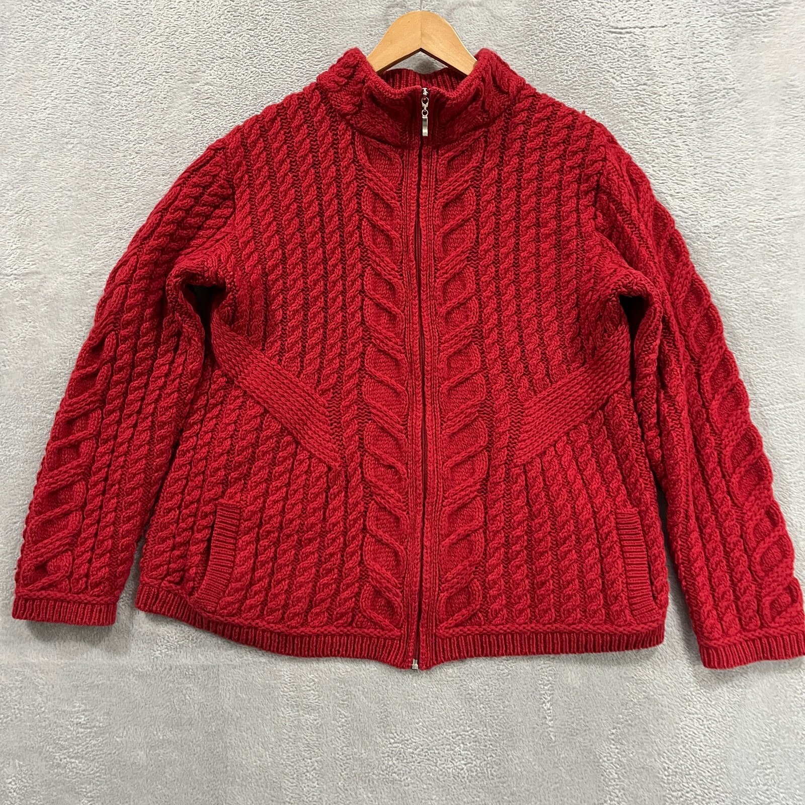 Aran Crafts Knit Sweater Full Zip Women's L 100% Merino Wool Cardigan Ireland